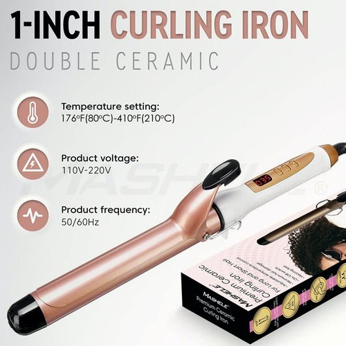 1 Inch 25 mm Curling Iron for Short and Long Hair, Curling Irons for Women Hair, Long Barrel Ceramic Tourmaline Hair Curler Dual Voltage with Gloves (1 Inch 25mm Curling Iron)