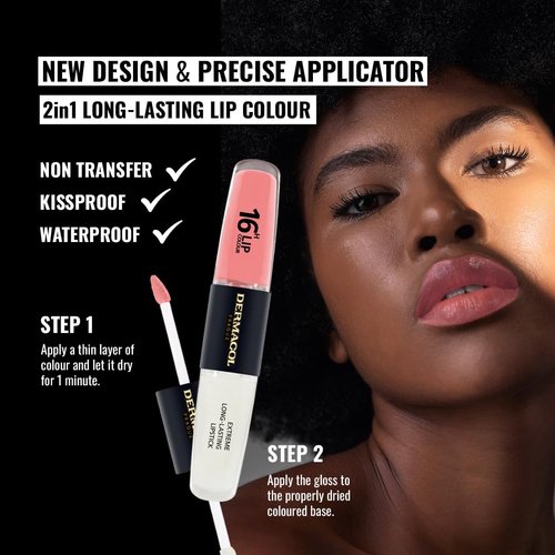 Dermacol NEW 16-Hour Lip Colour, Highly Pigmented Glossy Lip Stain, Two-Phase Lip Plumper Gloss, Kissproof Lip Makeup Products with Matte and Glitter Finish, n.1, Bella Aura