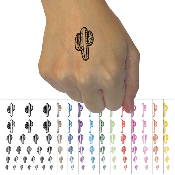 Fiesta Desert Cactus Temporary Tattoo Water Resistant Fake Body Art Set Collection - Dark Green (One Sheet)