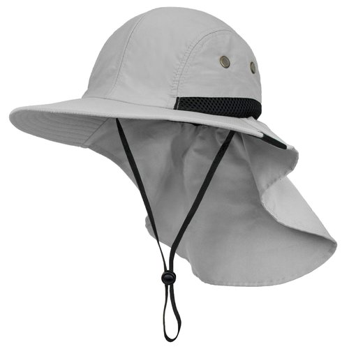 SUN CUBE Sun Hat for Men, Wide Brim Fishing Hat Neck Flap Cover Men Women, Hiking Safari, UV Sun Protection Summer Gardening Beach Camping UPF 50+, Light Gray