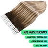 VINBAO Tape In Hair Extensions Human Hair Blonde Hair Extensions Tape In Dark Roots Color 3-8-22 Brown and Blonde Highlights Remy Hair Tape in Extensions 20 Pieces 50 Grams (16inch, #3/8/22)