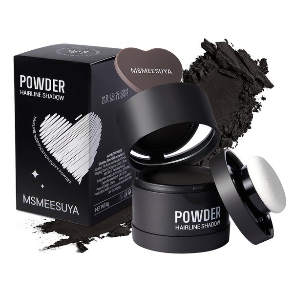 MSMEESUYA Hairline Powder Instantly, Fill In Fine or Root Touch up powder,Thinning Hair Instantly Thicker Touch Up for Windproof&Sweatproof, Darkroot touch up for Men & Women (BLACK丨4g/0.14Ounce)