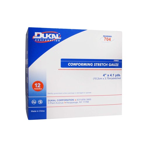 Dukal 76250 Dynarex Conforming Stretch Gauze Bandage, Sterile, 4" x 4.1 Yard, White, Pack of 12