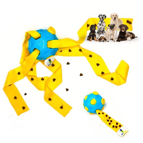PET’SBARREL Snuffle Ball for Dogs - Interactive Toy for Mental Stimulation and Slow Feeding - Yellow and Blue Dog Toy. Puzzles for Dogs to Keep Them Occupied.