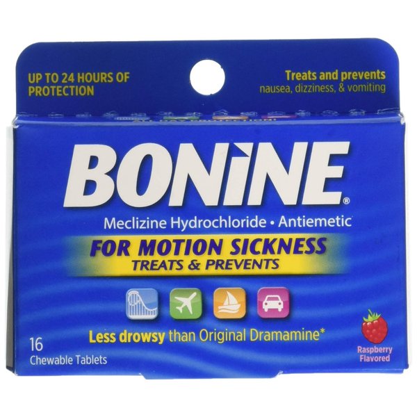 Bonine Motion Sickness Tablets, Raspberry, 16 Count