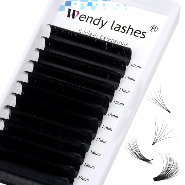 Wendy Lashes Easy Fan Lash Extensions D Curl Eyelash Extension Volume Lash Extension Rapid Self Fanning Lashes 0.05 thickness Eyelash Extensions Mega Fans 14-20mm Lashes Extensions(0.05-D, 14-20mm)