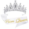 2Pcs Prom Queen Sash and Tiara Set, Tiara Crystal Rhinestones Bridal Crowns for women, Silver Crown with Comb for Little Girls Birthday and Wedding School Graduate Party Accessories（Silver-A）