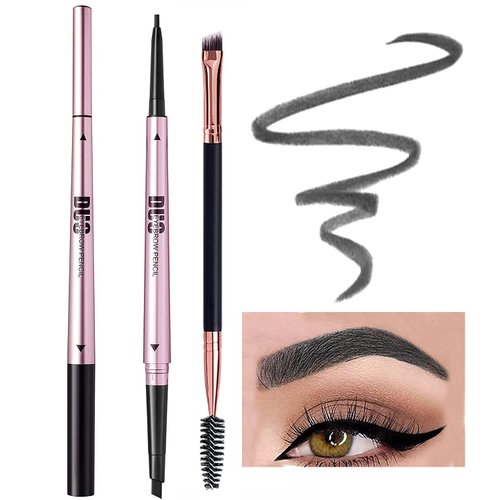 Mihqy 2 PCS Eyebrow Pencil with Brow Brush, Dual Ended Eyebrow Pen, Automatic Makeup Cosmetic Tool (Grey)