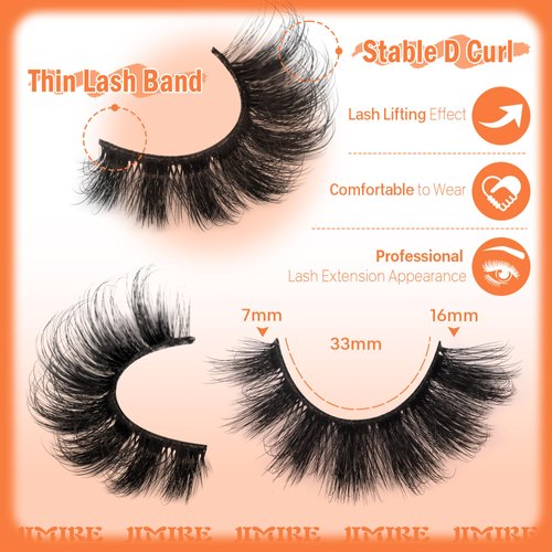 JIMIRE Mink Lashes Fluffy Cat Eye False Eyelashes D Curl Russian Strip Lashes Natural Look Soft Fake Lashes Volume Eyelash Extensions 7 Pairs Pack