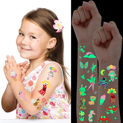 30 Sheets 380PCS Temporary Tattoos for Kids Glow in the Dark Tattoos for Boys Girls Birthday Decorations Face Makeup Tattoos Stickers, Holiday Party Christmas Supplies