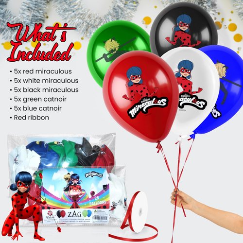 Miraculous Ladybug Cat Noir 12" Birthday Party Balloons 25 Pcs | Premium Latex for Miraculous Ladybug Party Supplies and Decorations by Vision E.D.