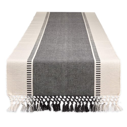 DII Dobby Stripe Woven Table Runner, 13x108 (13x113.5, Fringe Included), Mineral Gray