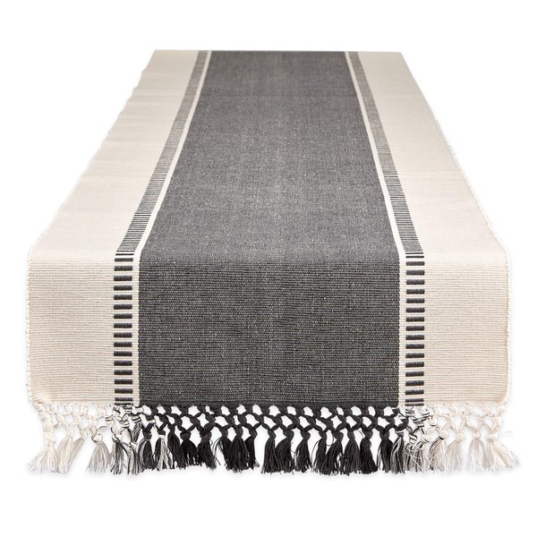 DII Dobby Stripe Woven Table Runner, 13x108 (13x113.5, Fringe Included), Mineral Gray