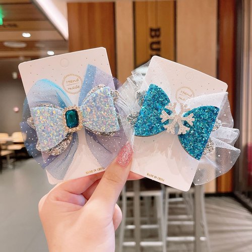 mdgfge 2 Pcs Bow Hair Clips Snowflake Blue Hair Barrettes Cute Sequins Alligator Sparkly Hair Accessories for Girls Kids Christmas Toddler Birthday Party Gift