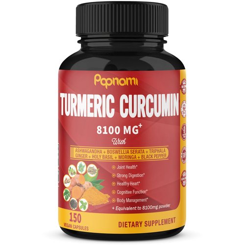 Turmeric Curcumin Capsules 8100mg - 150 Pills 5 Month Supply - Immune, Joint, Digestive & Wellness Support - with Ashwagandha, Triphala, Ginger, Black Pepper & More