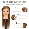 Mannequin Head with 100% Real Hair, CENOZ 18" Hairdresser Cosmetology Training Head with Stand and Tool, Manikin Training Practice Head, Doll Head for Hair Styling （Light Brown）
