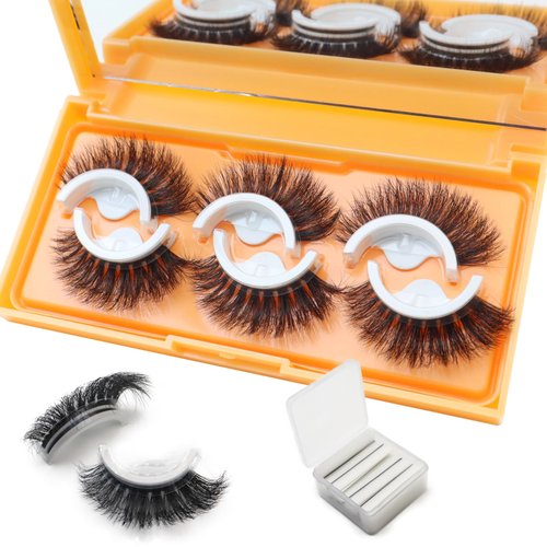 DAODER Self Adhesive Eyelashes NO Glue Need Mink Lashes Fluffy False Eyelashes Natural Look Cat Eye Lashes Reusable with 40 Extra Glue Strips 3 Pairs 16mm (Cat Eye GX01)