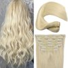 Eufficco Real Human Hair Lace Clip In Hair Extensions 14inch Color Bleach Blonde #613 100g Remy Hair Extensions Silky Soft Straight Double Wefted Thick Ends Lace Backed Clip On Human Hair Extensions