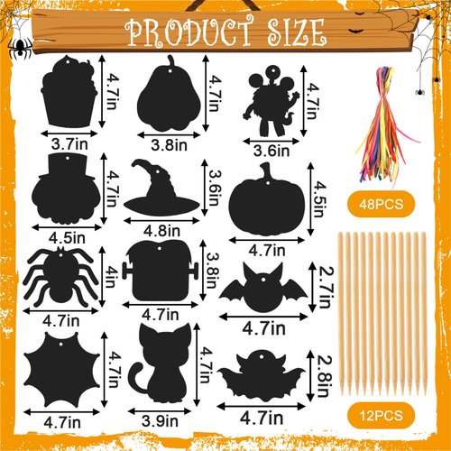 FEBSNOW Halloween Crafts for Kids, Magic Rainbow Halloween Scratch Art Paper Cards Halloween Tree Hanging Ornaments Halloween Gifts for Kids Holiday Party Favors Games (Halloween)