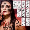 VANTATY 9 Sheets Halloween Spider Web Face Tattoo Stickers, Bat Half Arm Temporary Tattoo Sleeve For Women Men Adults Kids, Scary Spiderweb Witch Makeup for Halloween Face Tattoo, Fake Chucky Zombie Makeup Kit