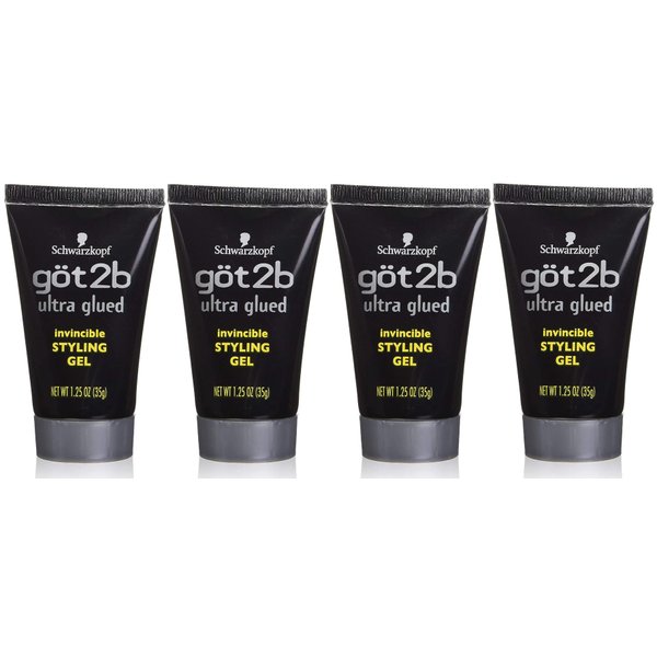 Got2B Ultra Glued Invincible Styling Gel, 1.25 oz Travel Size (Pack of 4)