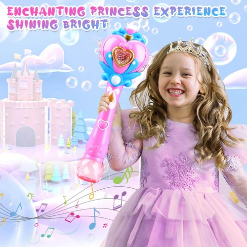 Beria Toys for Girls: Princess Toy Bubble Wand, Birthday Gifts for 3 4 5 6 7 8 Years Old Girl, Bubbles Machine Fairy Wands for Kids Light Up with Bubble Solution, Toddler Girl Toys Age 4-5