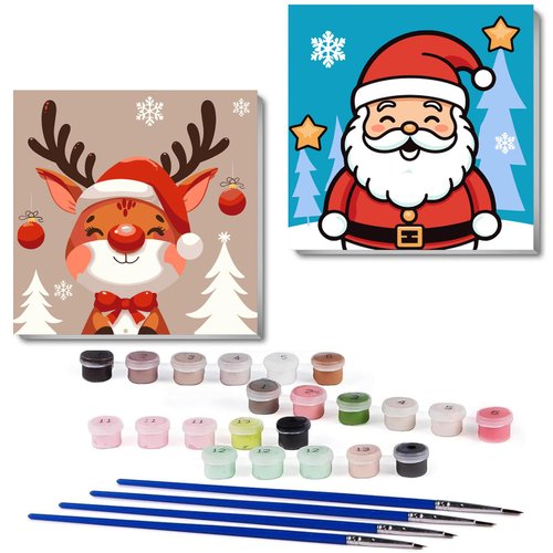 KYOQFVN 2 Framed Christmas Paint by Numbers Kit for Kids - Kids Paint by Number Kits Age 5-8-12, Easy Acrylic Oil Paint by Number for Kids 8x8inch
