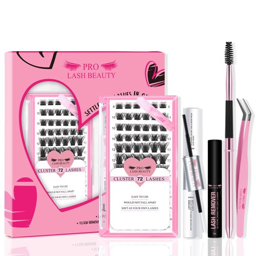DIY Lash Extension Kit Lash Clusters Kit with 72 Pcs Lash Clusters Lash Bond and Seal 5ml Eyelash Remover Eyelash Applicator DIY Lash Kit for Beginner All in 1 Kit Easy to Use (Volume Style)