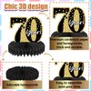 10PCS Black Gold 70th birthday decorations for Men and Women，70 birthday Decorations Honeycomb table centerpieces，Happy 70th Birthday Centerpieces Tables Toppers，70th Birthday Table Sign Decor