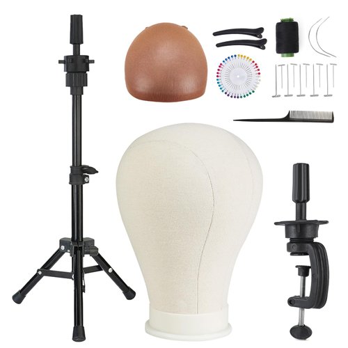 AIMEI 23 Inch Wig Head,Wig Stand with Head,Canvas Wig Head Stand with Mannequin Head for Wigs Making Display with Wig caps,T Pins Set,Hair comb,Hair Clips