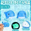 RoundFunny 30 Pcs Whale Rubber Bath Toys Glow in The Dark for Beach Pool Shower Play Floating Mini Sea Animal Toys Blue Squeezable Squeak Toys for Favors Carnival Decoration
