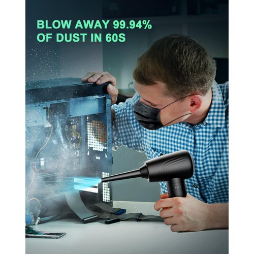BANKKY 11-in-1 Compressed Air Duster, 3-Gear Adjustable 120000 RPM Electric Air Duster with LED Light, Reusable no Canned Keyboard Cleaner for Office, 9000mAh Cordless Air Duster for Computer/Car