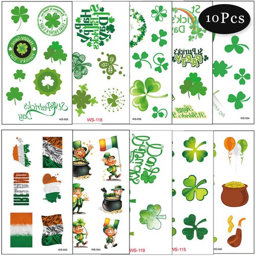 St Patricks Day Tattoos 10 Sheets 60+ Styles Shamrock Tattoos St. Patrick's Day Accessories Party Favors Decorations-A HIT for Your Event
