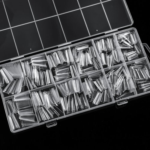 600PCS Half Cover Coffin Nail Tips - Acrylic Nail Tips, krofaue 12 Size Clear Nail Tips, Half Cover Acrylic False Nail Tips With Box for Nail Tips Art Salons and Home DIY (Clear)