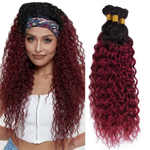 Ombre Burgundy Deep Wave Bundles 1b99j Burgundy Human Hair Bundles 22 24 26 inch Two Tone Black To Wine Red Bundles Hair Weave 1b99j Deep Wave Bundles Brazilian Virgin Remy Hair Extensions