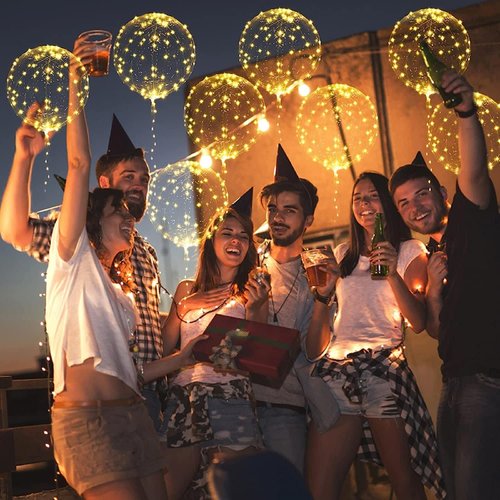 10 PACKS LED Bobo Balloons, Clear Light Up Balloons,Helium Glow Bubble Balloons with String Lights for Party Birthday Wedding Quinceanera Decorations (Warm White)
