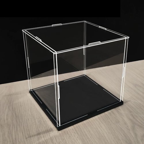 IDAFSA Clear Acrylic Display Case, Assemble Cube Display Box Stand with Black Base, Dustproof Protection Showcase for Collectibles Memorabilia Figurines (8x8x8 inch; 20x20x20cm)