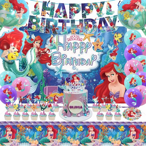 Little Mermaid Birthday Party Supplies Include Banner, Balloons for Little Mermaid Birthday Party Decorations