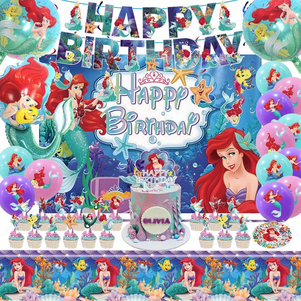 Little Mermaid Birthday Party Supplies Include Banner, Balloons for Little Mermaid Birthday Party Decorations