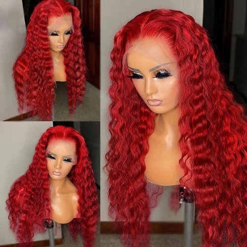 JYZ Hair Hot Red Lace Front Wigs Human Hair 180% Density 13X4 Curly Brazilin Virgin Hair Glueless Wigs Human Hair HD Lace Front Wigs Human Hair Pre Plucked with Baby Hair Middle Part 14 Inch