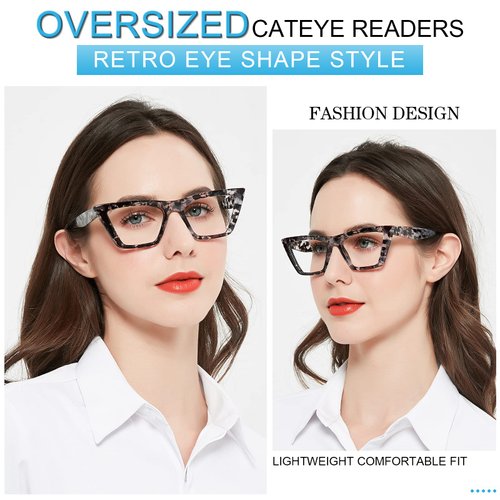 MARE AZZURO Cat Eye Reading Glasses Women Oversized Readers 1.00 1.25 1.50 1.75 2.00 2.25 2.50 2.75 3.00 3.50 4.00 5.00 6.00 (Grey, 3.0)