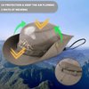 KeepSa Sun Hat for Men, Cotton Embroidery Summer Outdoor Sun Protection Wide Brim Bucket Hat Foldable Safari Boonie Hat Khaki