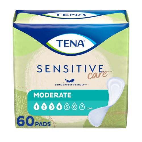 TENA Incontinence Pads, Bladder Control & Postpartum for Women, Moderate Absorbency, Long Length, Sensitive Care - 60 count
