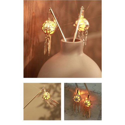 Lantern Light Tassel Flower Hairpin Hair Stick Hair Accessories Chinese Coiled Hair Antique Hair Pin for Women Sliver Bead-1Pcs-#06