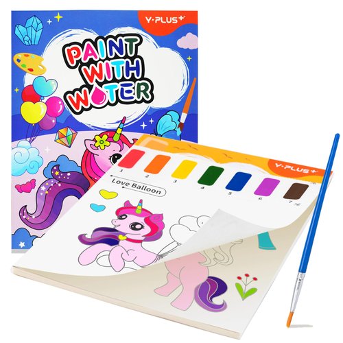 YPLUS Paint with Water Books for Toddlers, Watercolor Painting Paper for Kids Ages, Art Craft Gift for Drawing with Brush Christmas Stocking Stuffers for Kids Toddler - Unicorn