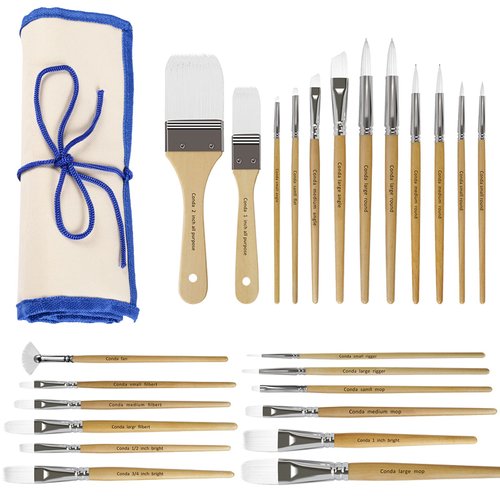 CONDA Paint Brushes Set of 24 Different Shapes Professional Painting Brushes for Oil, Acrylic Canvas and Watercolor Painting (White)
