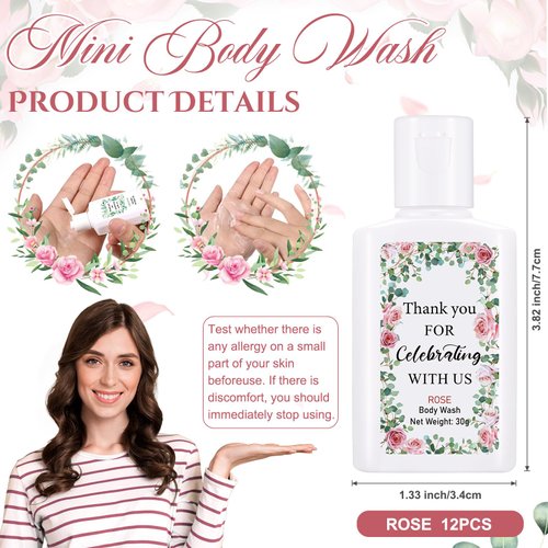 Sacubee 12 Pcs Daily Moisturizing Body Wash Bulk Mini Body Wash Travel Size 1oz Skin Cleanser Shower Gel Moisture Thank You Gifts for Christmas Wedding Party Bridal Shower Favors(Floral)