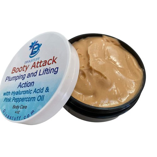 Diva Stuff Booty Attack, Plumping, Lifting and Smoothing Cream With Hyaluronic Acid and Pink Peppercorn Oil, 4 oz