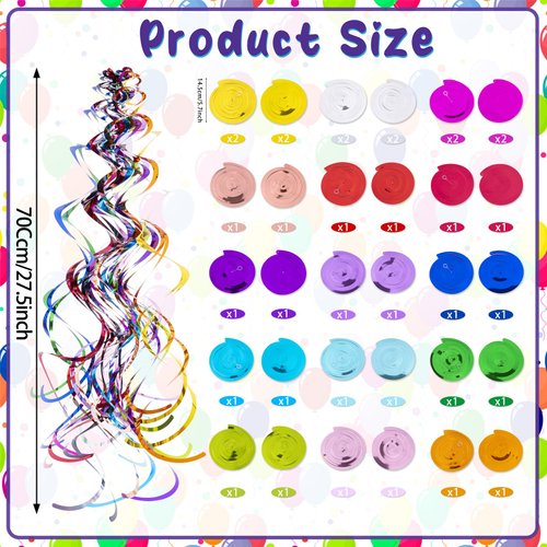 ORG 36Pcs Colorful Hanging Swirl Party Decorations Hanging Decor from Ceiling Foil Plastic Birthday Streamers Decorations for Party Anniversary Wedding Graduation Celebration (Muticolor)