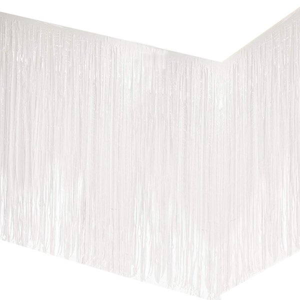 Allgala 2-Pack 29x108 Inch Metallic Foil Fringe Tinsel Table Skirts for Party Event Decoraton-White-BD52801